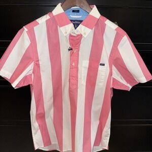 Chubbies Shirt Men's M Pink Stripe Button Up Short Sleeve Popover Beach Resort